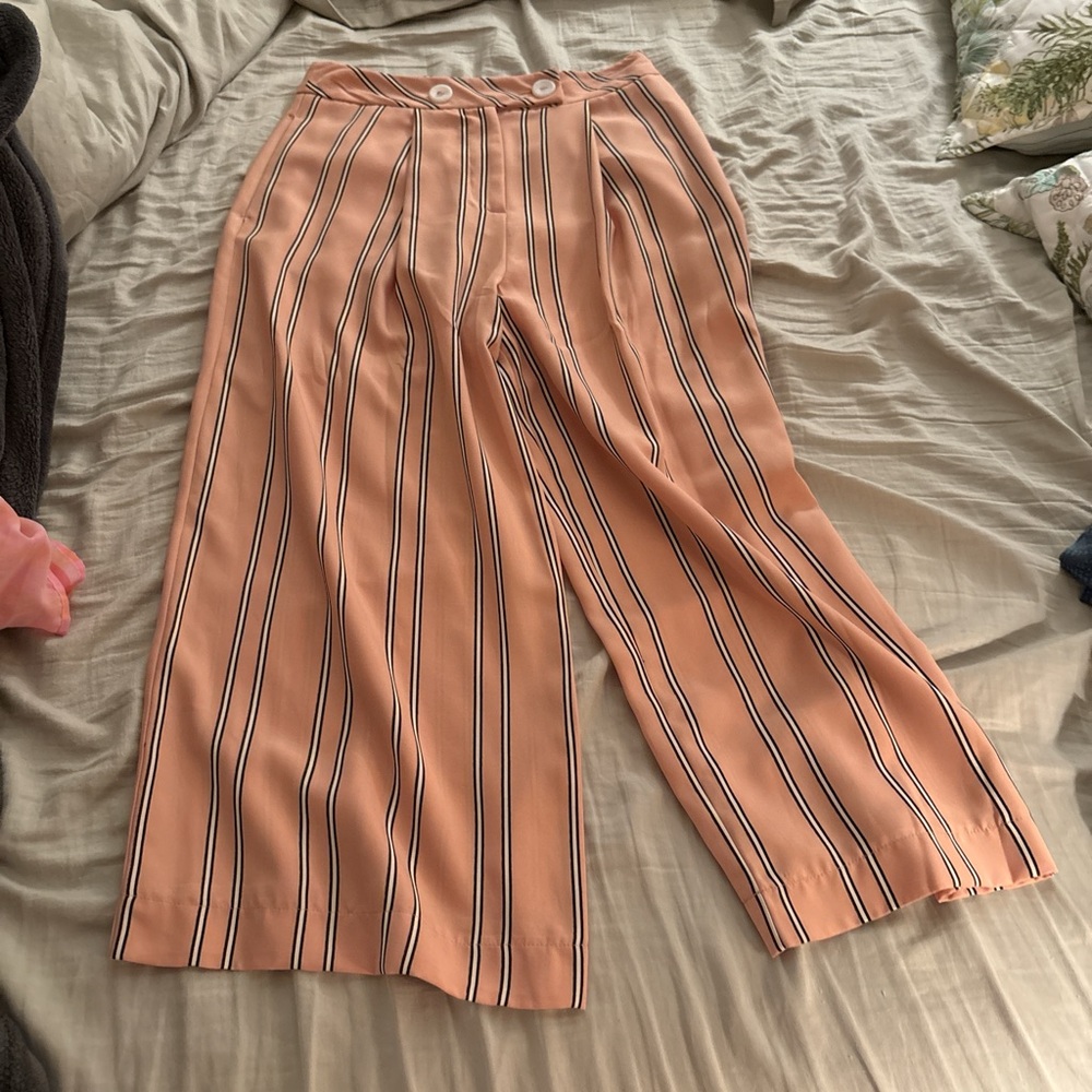 Topshop Peach and Black Striped Pants